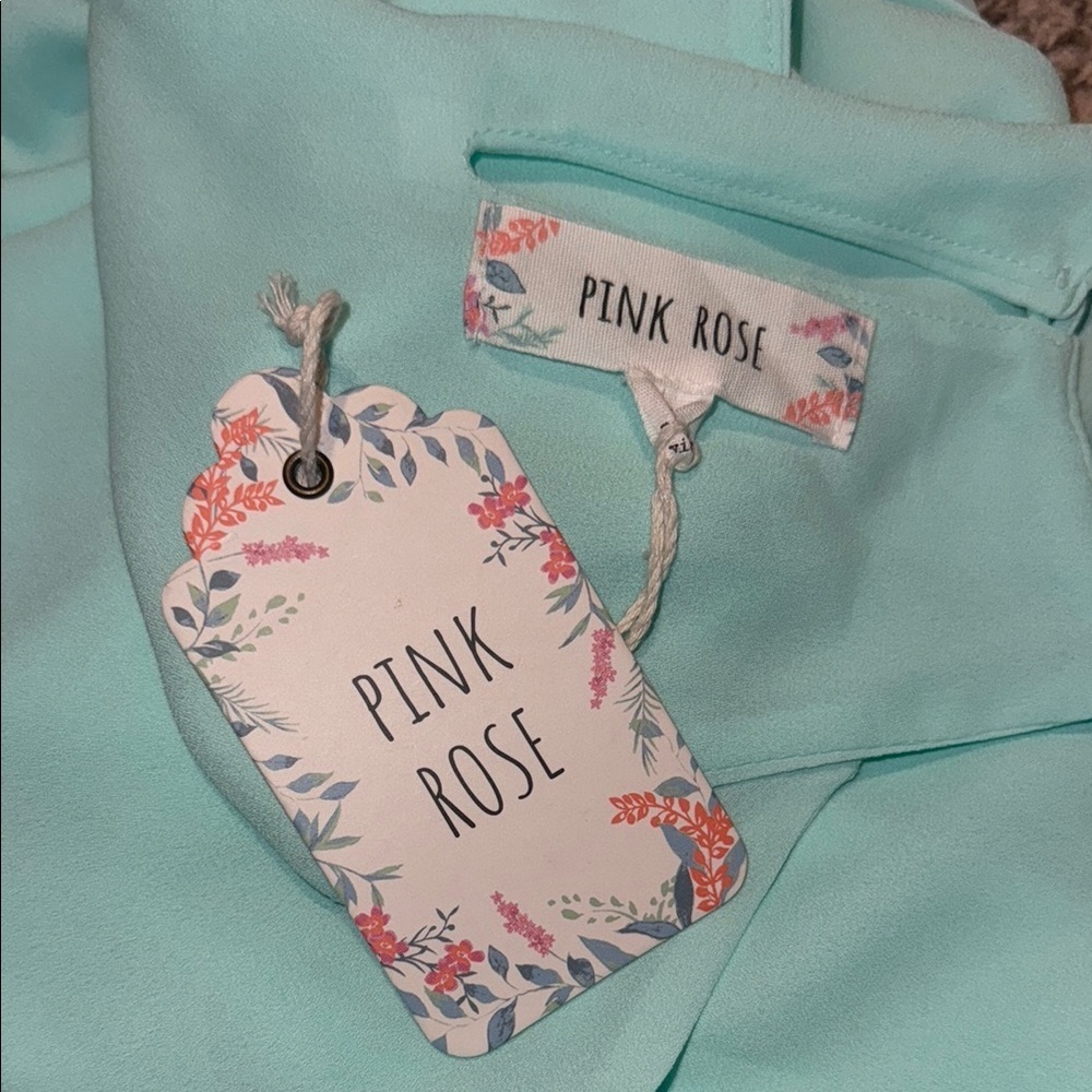 New Pink Rose Mint Green Mini Dress - Picture 4 of 4